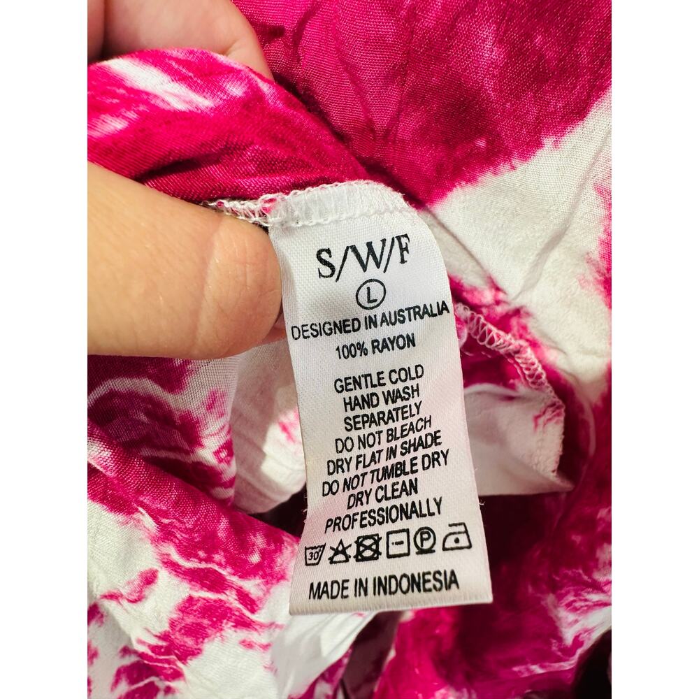 S/W/F Magenta Pink Tie-Dye V-Neck Plunge Kimono Front Pockets Dress size Large - Picture 16 of 16